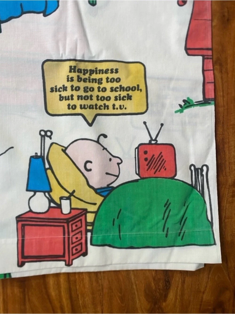 Vintage 1971 Kids Peanuts Gang Charlie Brown Snoopy Twin Flat Sheet Retro Cute